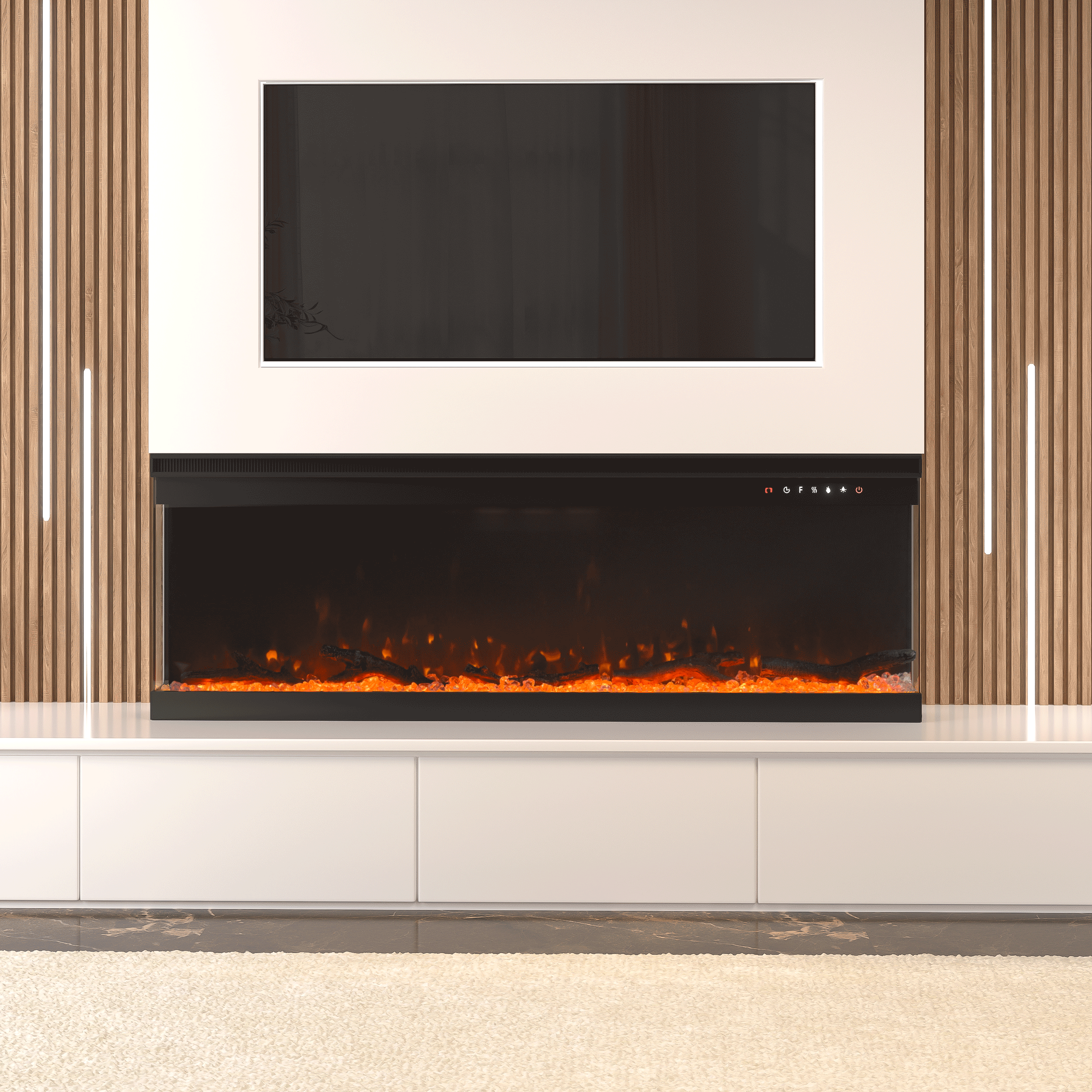 40/50/60-Inch 3-Sided Wall Mounted Electric Fireplace 9 Flame Colours and 5 Brightness Modes Freestanding Fireplaces Living and Home 50 inch